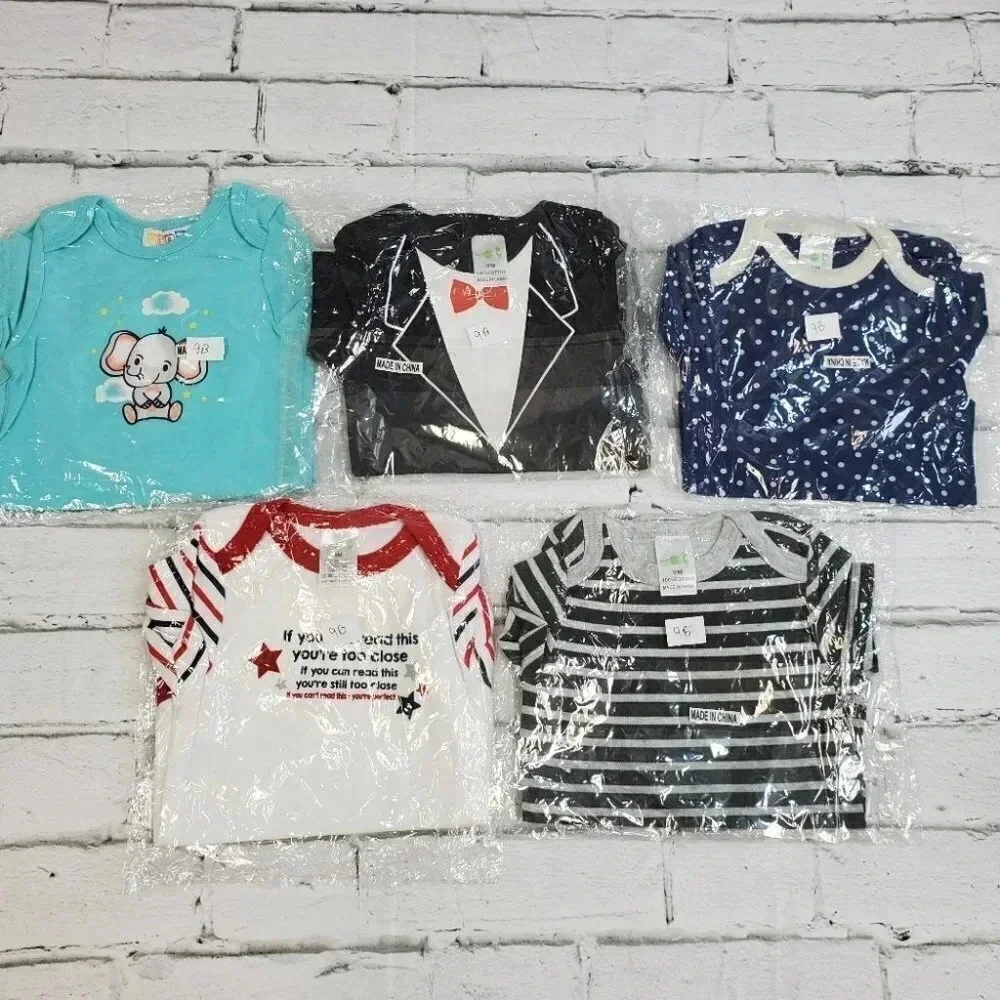 9m Baby Boys 5pcs Bodysuit SET 1, Baby Boys essential bodysuit set
